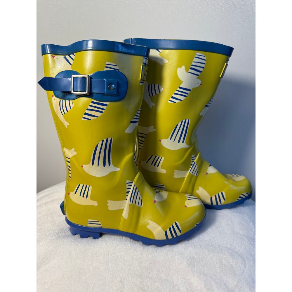 Mini Boden Bird Girls Rainboots Yellow Blue Wellies Boots New Size 32 1 1.5 read